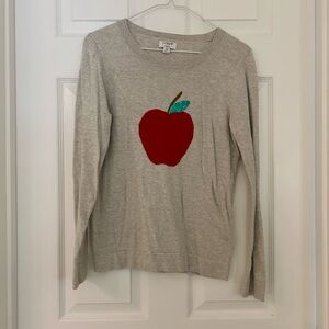 J. Crew Gray Long Sleeve Tee with Red Apple Design